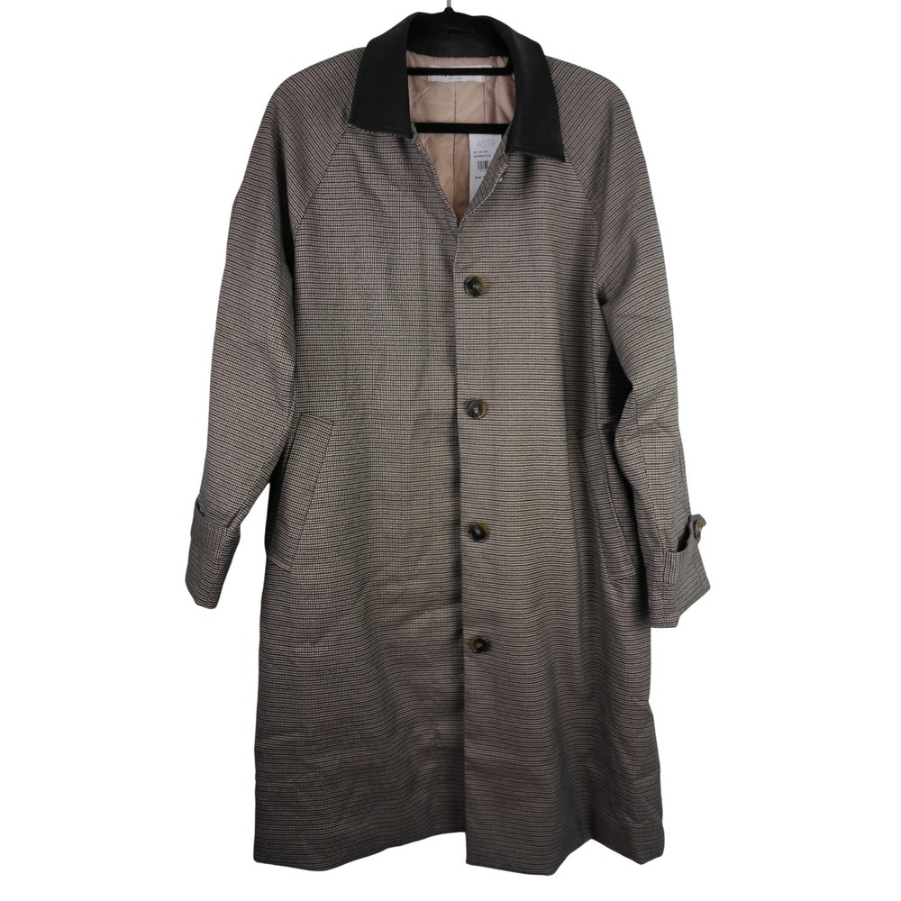 ASTR The Label Raiden Brown Plaid Trench Coat Faux Leather Collar M NWT
